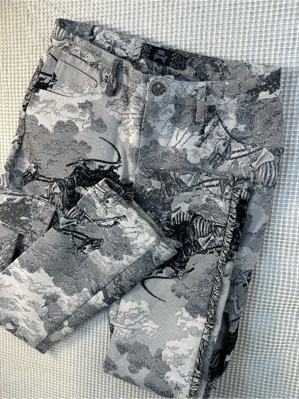 Rebel Vengeance Grim Reaper Skeleton Horse Tapestry Cargo Pants Grey Black 30 - Picture 10 of 12